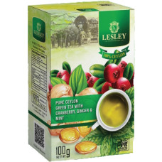 Lesley зелений 100г CRANBERRY+GINGER+MINT Ceylon green tea Gp1 Журавлина+імбир+мята чай * 36шт