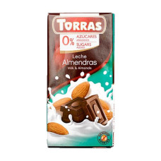 ШОКОЛАД Torras 75г 0% цукру молочний миндаль 12шт